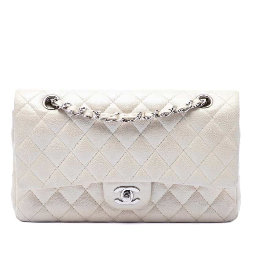 Chanel Medium Classic Caviar Double Flap White Leather Very good condition - Front View