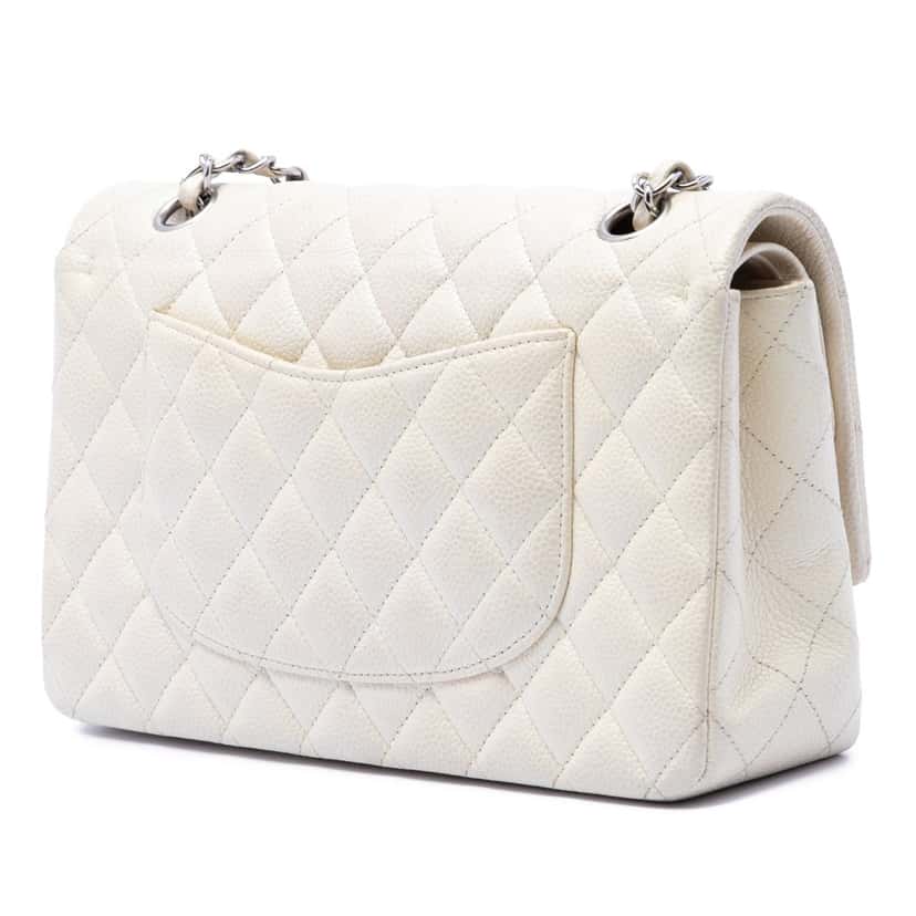 Chanel Medium Classic Caviar Double Flap White Leather Very good condition - Back View