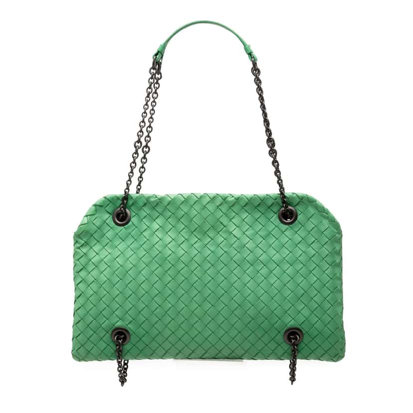 Bottega Veneta Nappa Intrecciato Duo Shoulder Bag Green Leather Very good condition - Front View