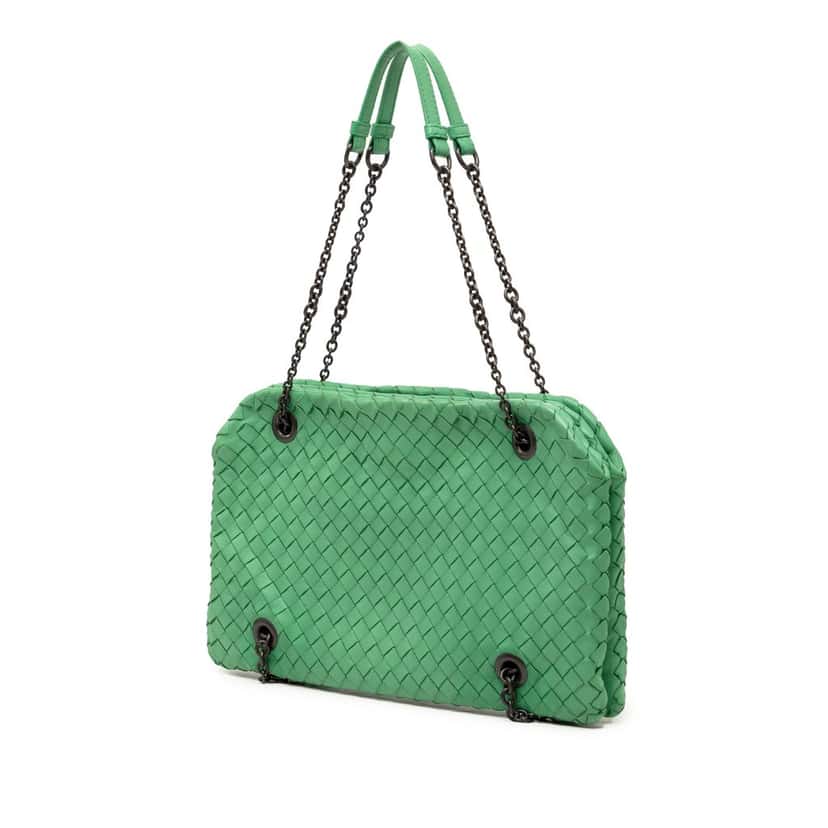 Bottega Veneta Nappa Intrecciato Duo Shoulder Bag Green Leather Very good condition - Back View