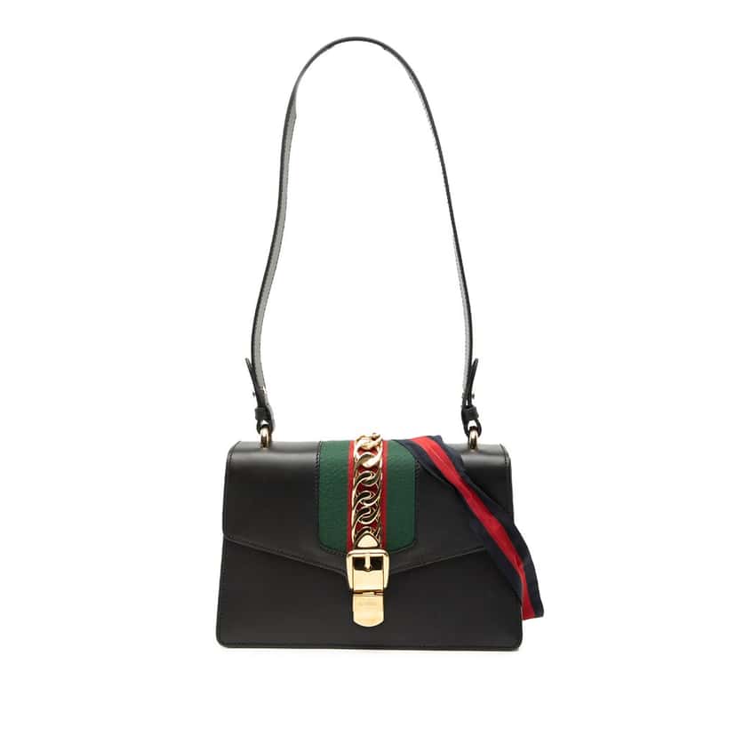 Gucci Small Leather Sylvie Web Satchel Black Leather Very good condition - Front View