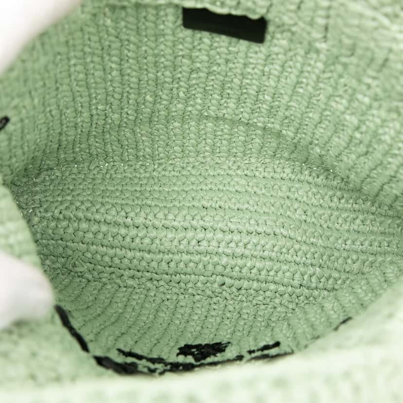Prada Small Raffia Effect Crochet Embroidered Logo Tote Green Very good condition - Model View