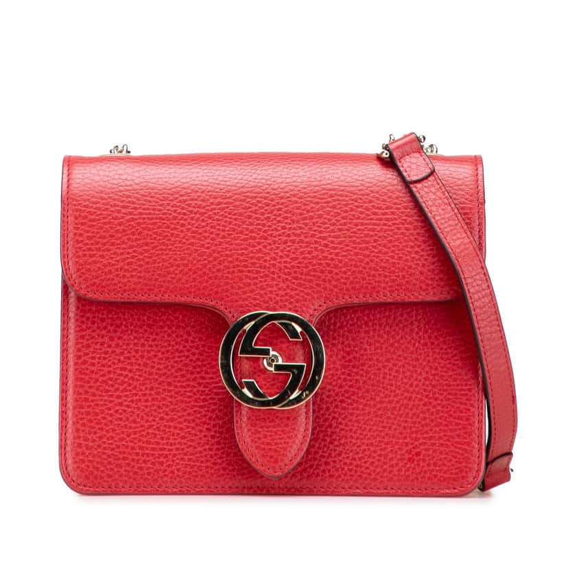 Gucci Small Dollar Calfskin Interlocking G Crossbody Red Leather Very good condition - Front View