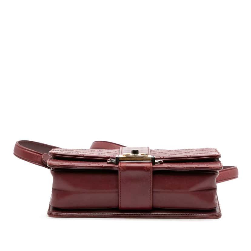 Chanel CC Stitched Calfskin Chain Flap Red Leather Good condition - Inside View