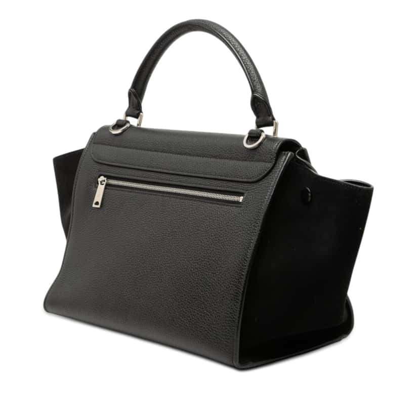 Celine Small Drummed Calfskin and Suede Trapeze Satchel Black Leather Very good condition - Back View
