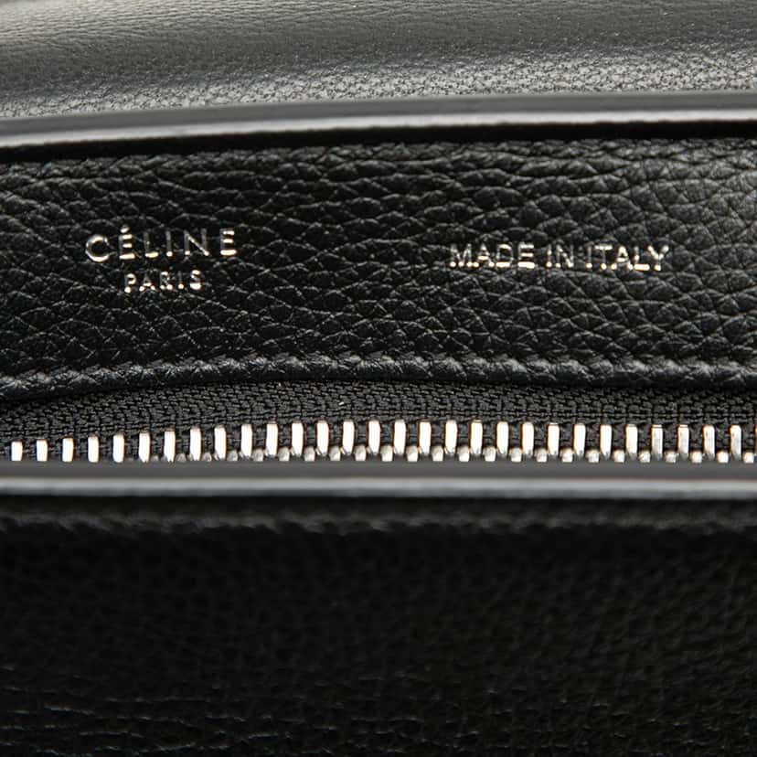 Celine Small Drummed Calfskin and Suede Trapeze Satchel Black Leather Very good condition - Box View