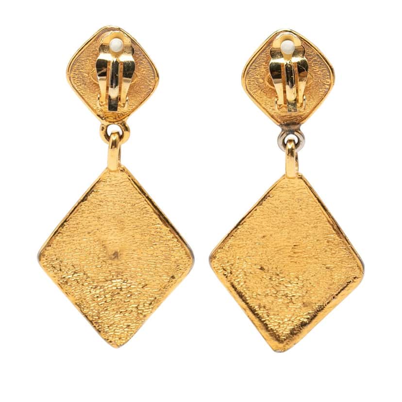 Chanel CC Gold Plated Diamond Drop Clip On Earrings Gold Metal Very good condition - Back View