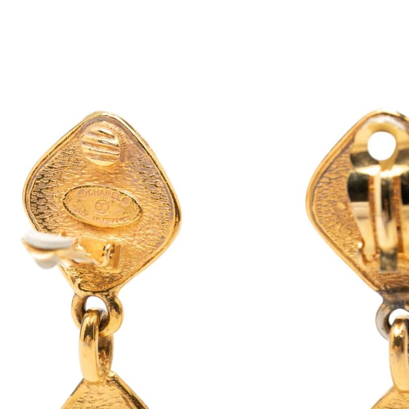 Chanel CC Gold Plated Diamond Drop Clip On Earrings Gold Metal Very good condition - Inside View