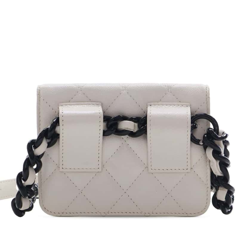 Chanel Quilted Caviar My Everything Belt Bag White Leather Very good condition - Back View