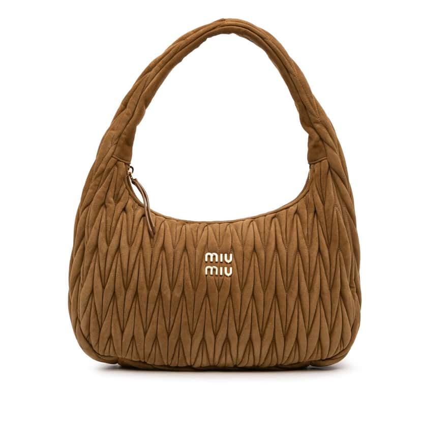 Miu Miu Large Matelasse Suede Wander Bag Brown Leather Very good condition - Front View