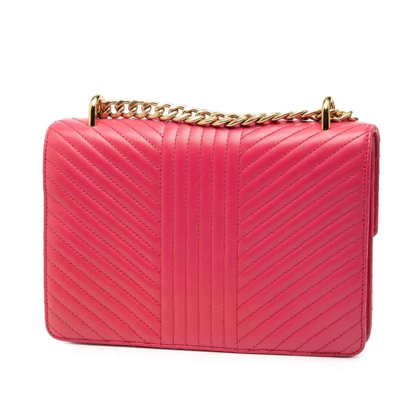 Prada Soft Calf Chevron Impunture Turn Lock Chain Crossbody Pink Leather Very good condition - Back View