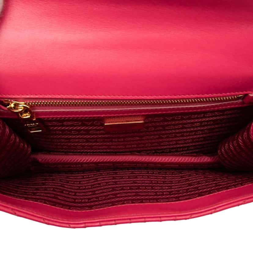 Prada Soft Calf Chevron Impunture Turn Lock Chain Crossbody Pink Leather Very good condition - Model View