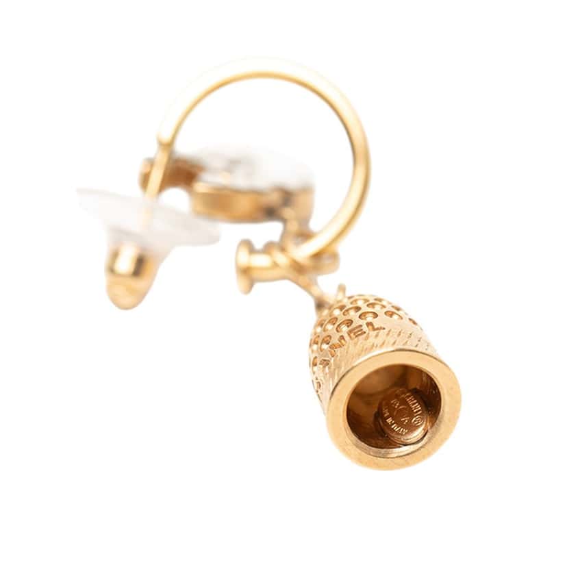 Chanel Gold Plated Enamel CC Bell Drop Push Back Earrings Gold Metal Very good condition - Inside View