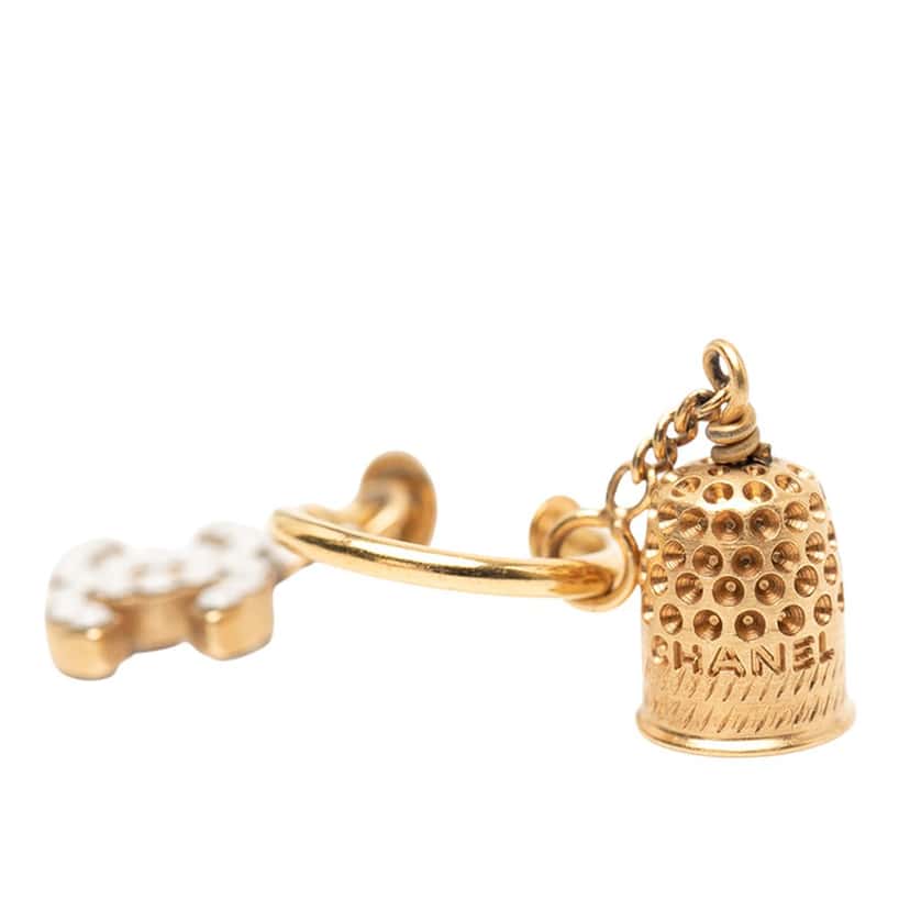 Chanel Gold Plated Enamel CC Bell Drop Push Back Earrings Gold Metal Very good condition - Model View