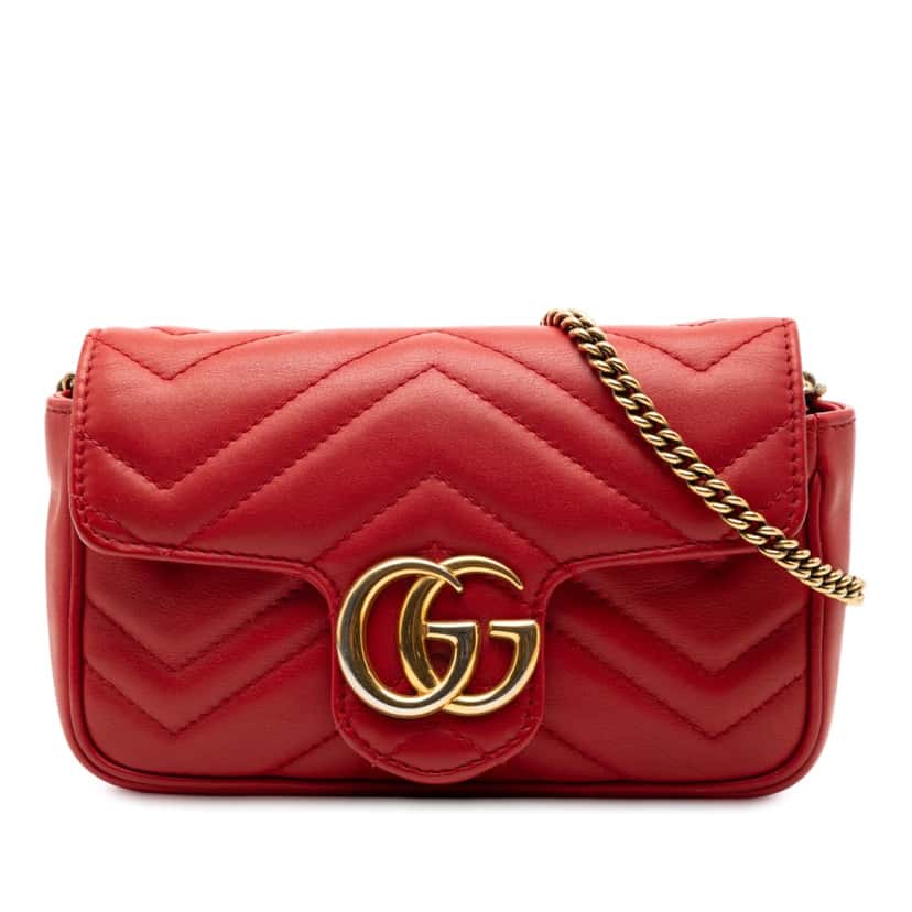 Gucci Mini GG Marmont Matelasse Leather Flap Crossbody Red Leather Very good condition - Front View