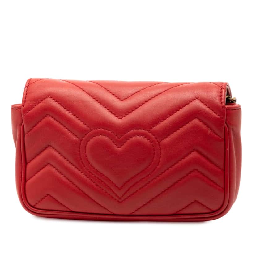 Gucci Mini GG Marmont Matelasse Leather Flap Crossbody Red Leather Very good condition - Back View