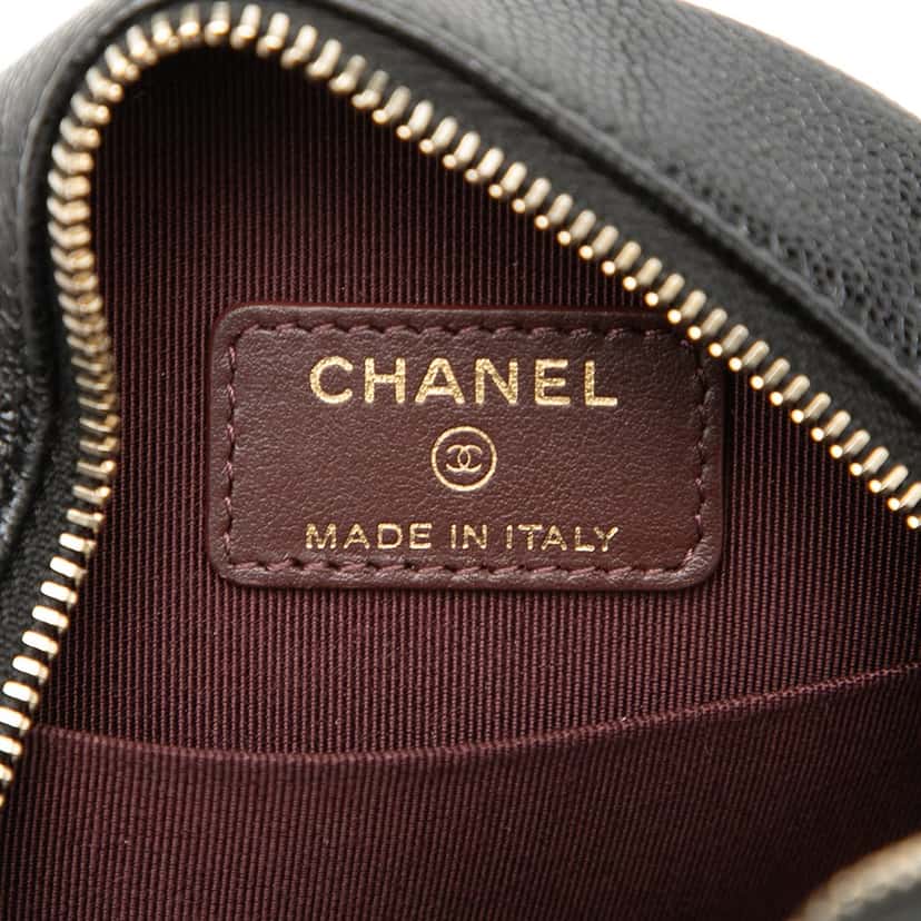 Chanel CC Quilted Caviar Round Clutch With Chain Black Leather Very good condition - Box View
