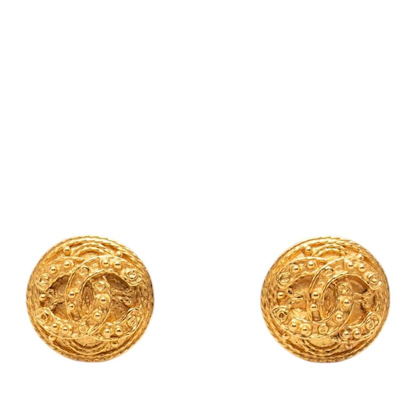 Chanel CC Gold Plated Round Clip On Earrings
