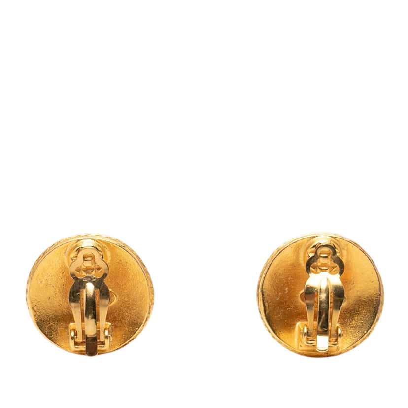 Chanel CC Gold Plated Round Clip On Earrings Gold Metal Very good condition - Back View