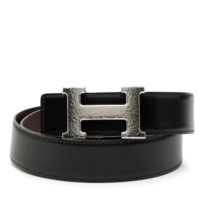 Hermès Swift and Togo Constance H Martelee Reversible Belt Black Leather Very good condition - Front View