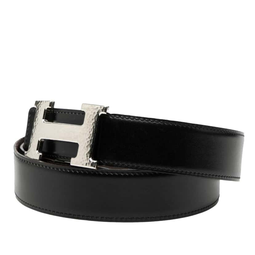 Hermès Swift and Togo Constance H Martelee Reversible Belt Black Leather Very good condition - Back View