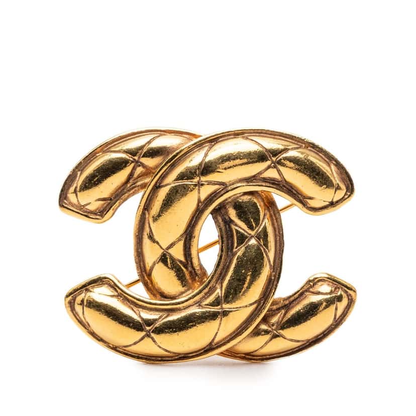 Chanel CC Quilted Gold Plated Brooch Gold Metal Very good condition - Front View