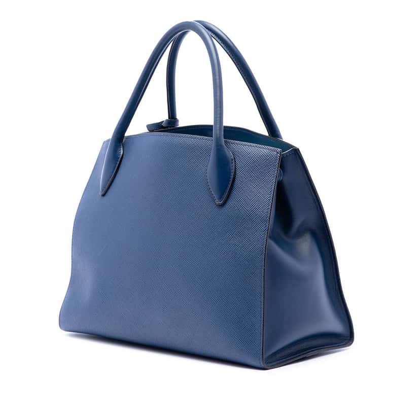 Prada Medium Saffiano Cuir Monochrome Top Handle Tote Blue Leather Very good condition - Back View