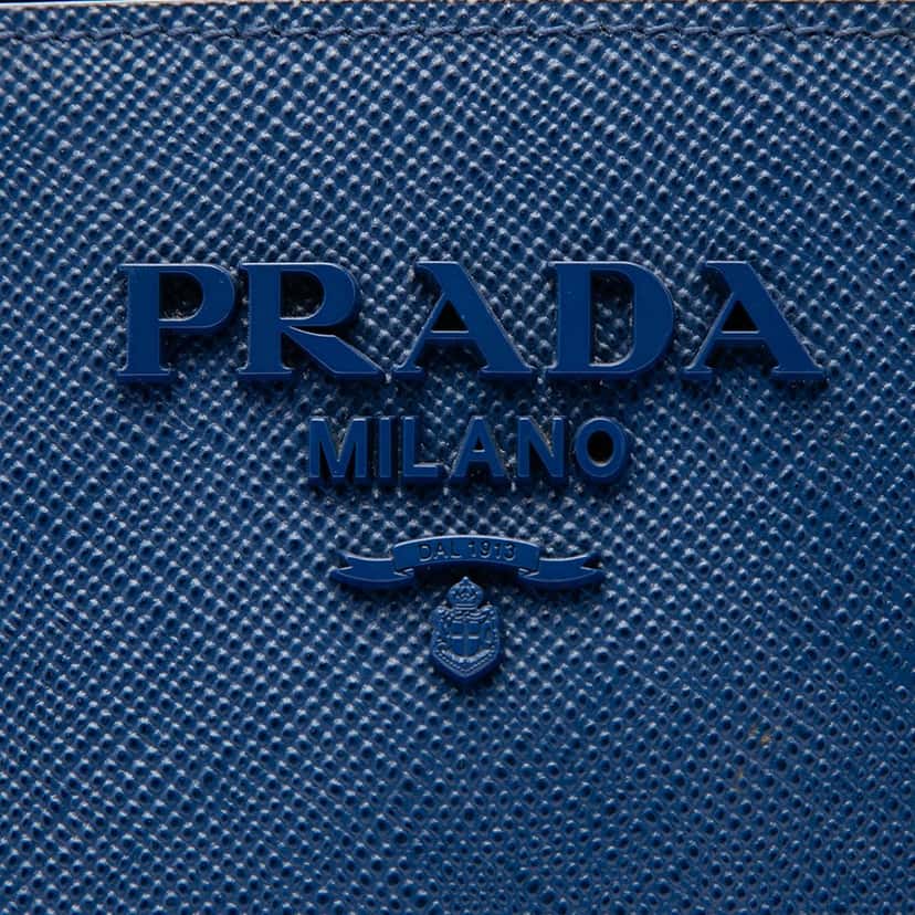 Prada Medium Saffiano Cuir Monochrome Top Handle Tote Blue Leather Very good condition - Box View