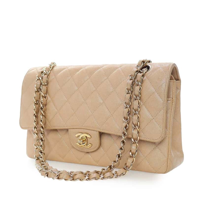 Chanel Medium Classic Iridescent Caviar Double Flap Beige Leather Very good condition - Inside View