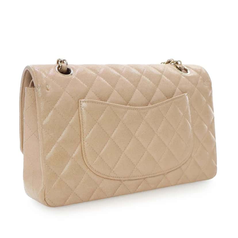 Chanel Medium Classic Iridescent Caviar Double Flap Beige Leather Very good condition - Model View