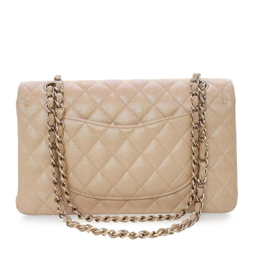Chanel Medium Classic Iridescent Caviar Double Flap Beige Leather Very good condition - Box View