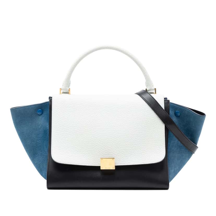 Celine Medium Tricolor Calfskin and Nubuck Trapeze Satchel Black Leather Very good condition - Front View