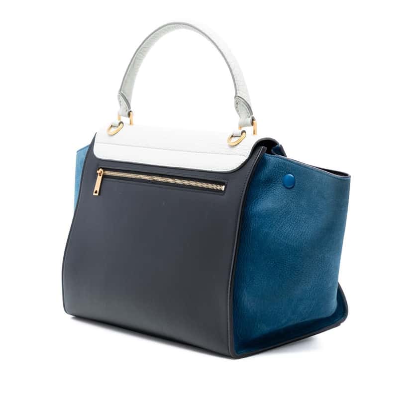 Celine Medium Tricolor Calfskin and Nubuck Trapeze Satchel Black Leather Very good condition - Back View