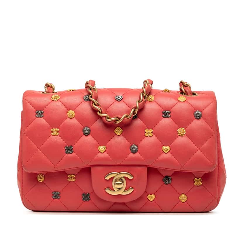 Chanel Mini Rectangular Classic Lambskin Lucky Charms Single Flap Pink Leather Very good condition - Front View