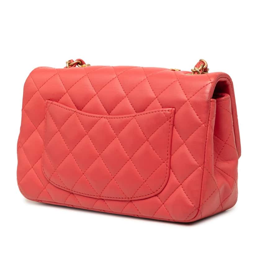 Chanel Mini Rectangular Classic Lambskin Lucky Charms Single Flap Pink Leather Very good condition - Back View