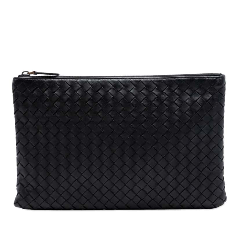 Bottega Veneta Nappa Intrecciato Clutch Black Leather Very good condition - Front View
