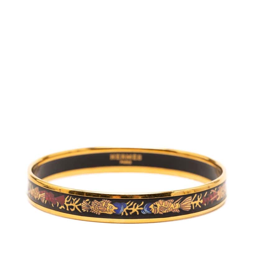 Hermès Narrow Enamel Coral Fish Bangle 65 Black Very good condition - Front View