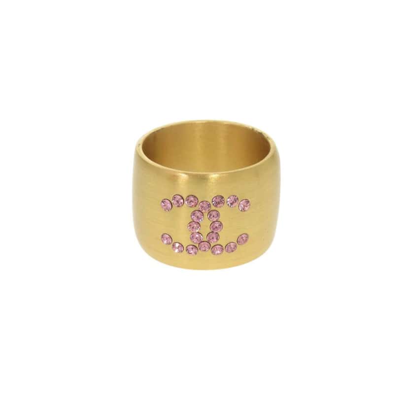 Chanel CC Gold Plated Crystals Heart Ring Gold Metal Very good condition - Back View