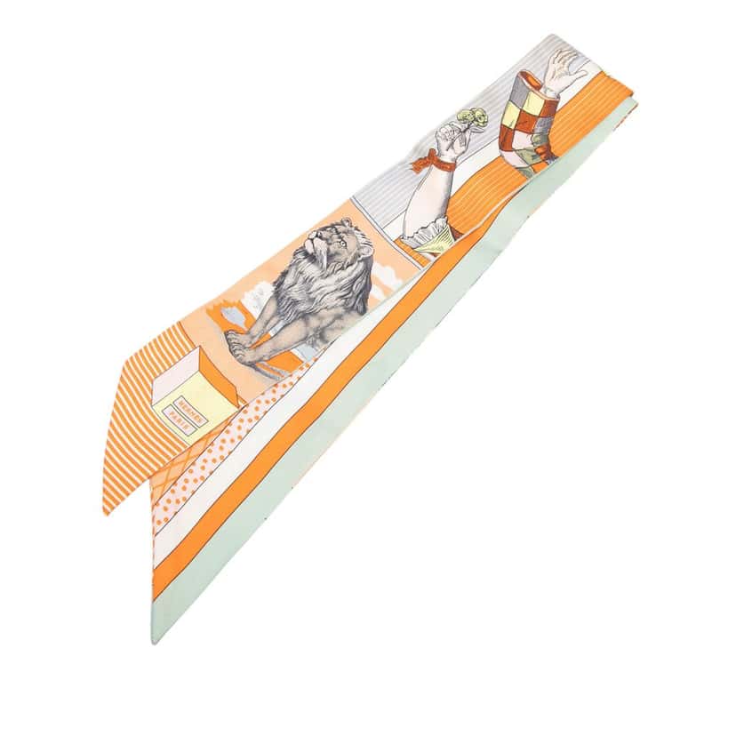 Hermès Grand Theatre Nouveau Silk Twilly Scarf Orange Very good condition - Front View