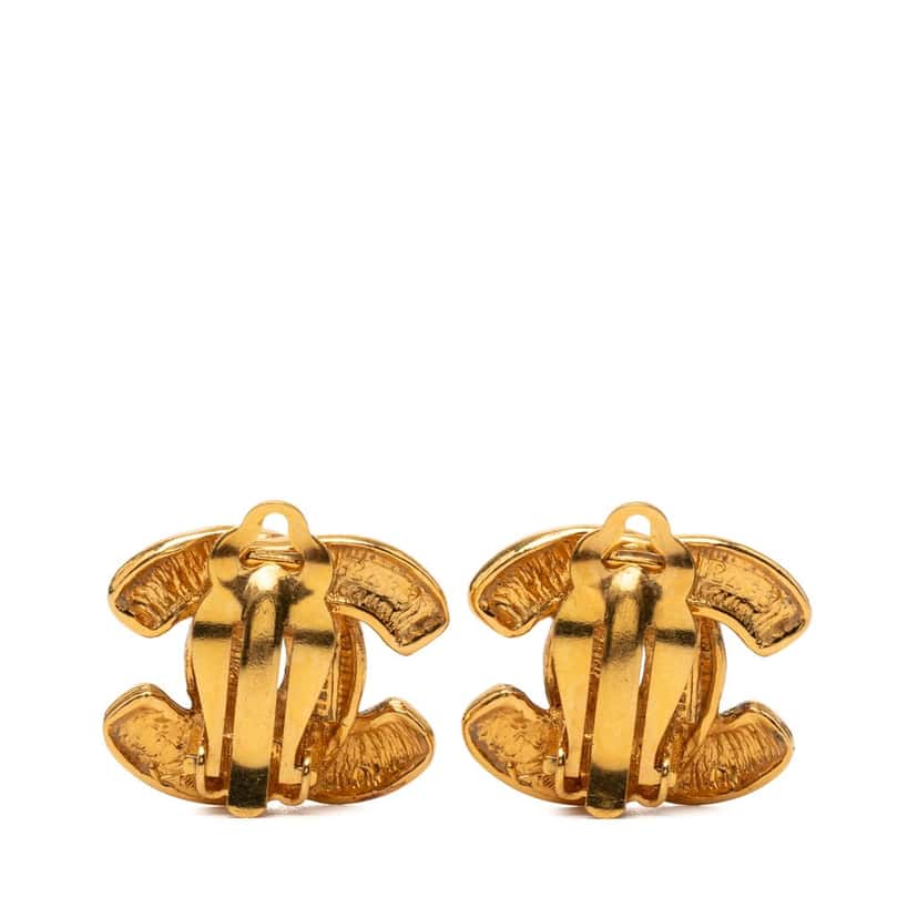 Chanel CC Quilted Gold Plated Clip On Earrings Gold Metal Very good condition - Back View