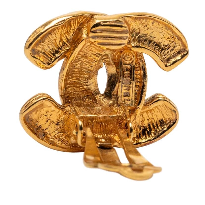 Chanel CC Quilted Gold Plated Clip On Earrings Gold Metal Very good condition - Inside View
