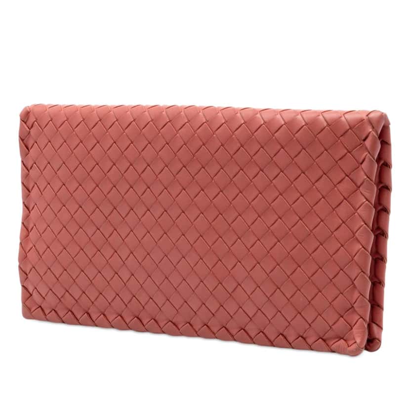 Bottega Veneta Nappa Intrecciato Turn Lock Clutch Red Leather Very good condition - Back View