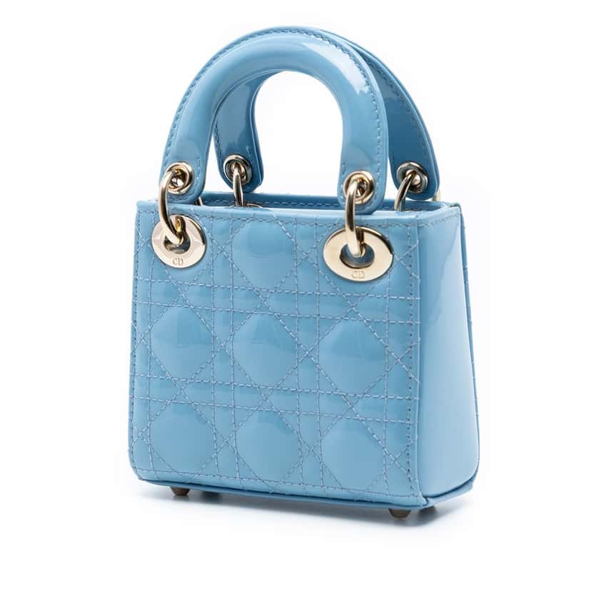 Dior Micro Patent Cannage Lady Dior Blue Leather Very good condition - Back View