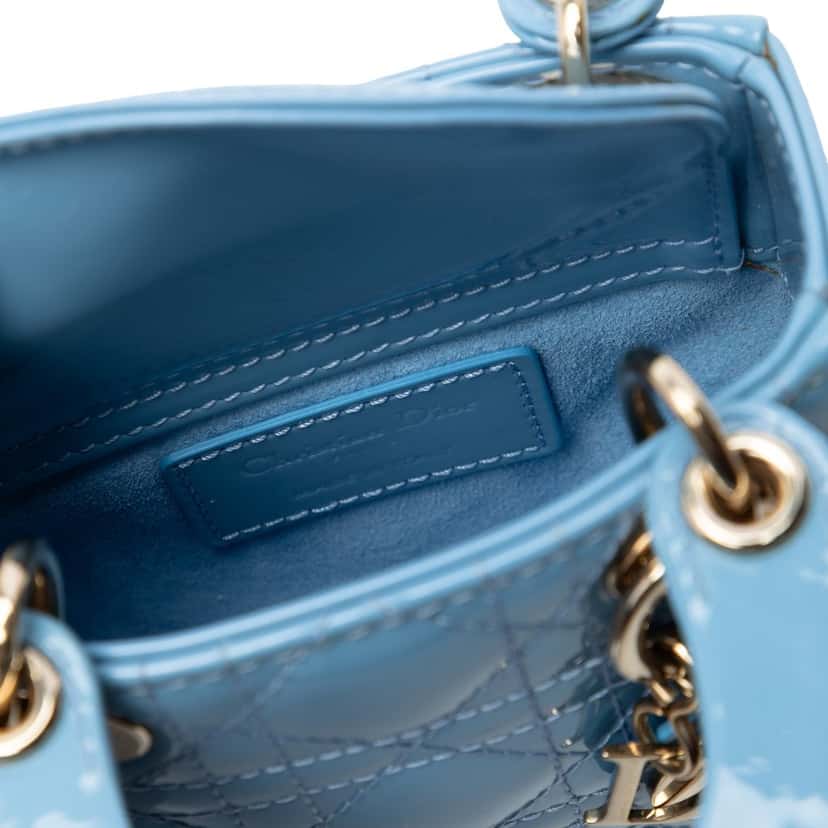 Dior Micro Patent Cannage Lady Dior Blue Leather Very good condition - Box View