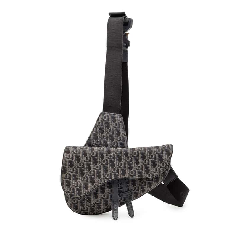 Dior Oblique Canvas Saddle Crossbody Black Very good condition - Front View