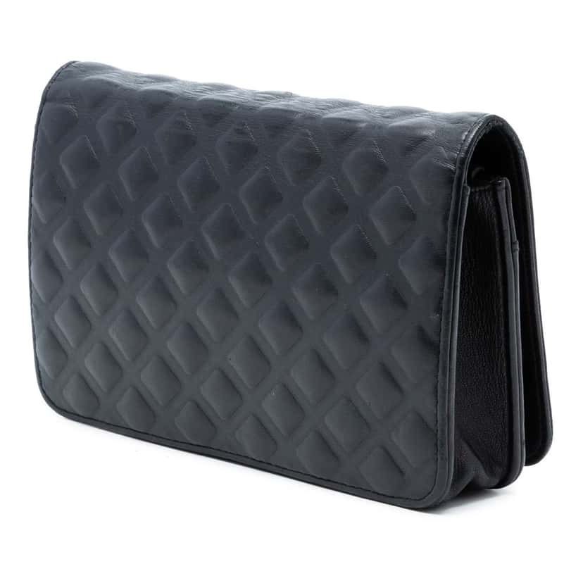 Chanel CC Embossed Lambskin Diamond Wallet On Chain Black Leather Very good condition - Back View