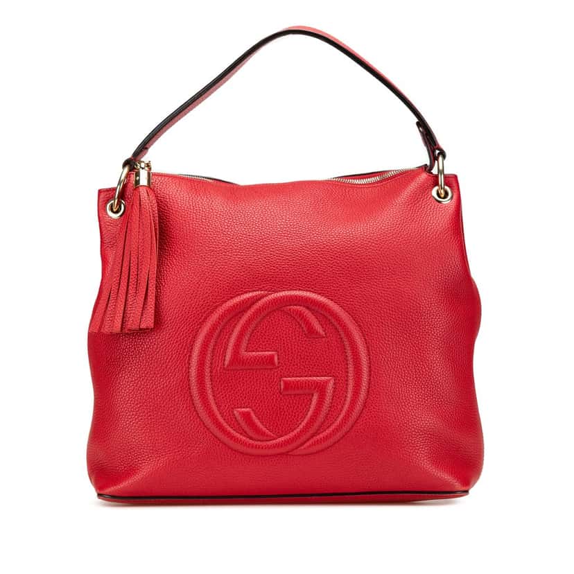 Gucci Large Pebbled Calfskin Soho Convertible Hobo Red Leather Very good condition - Front View