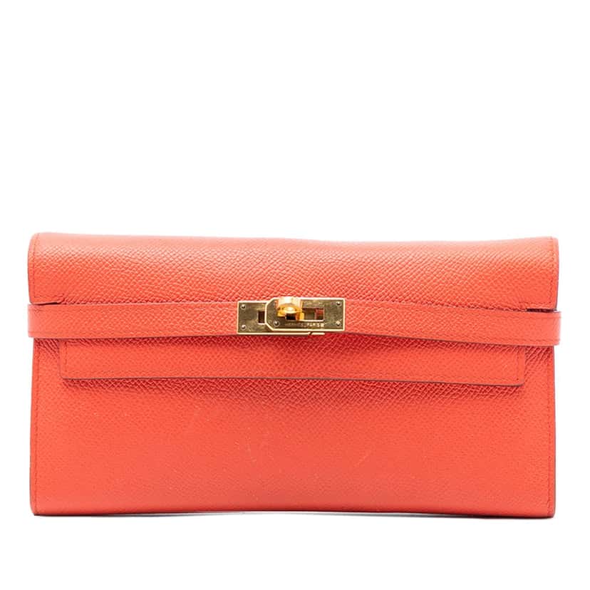 Hermès Epsom Kelly Longue Wallet Orange Leather Very good condition - Front View