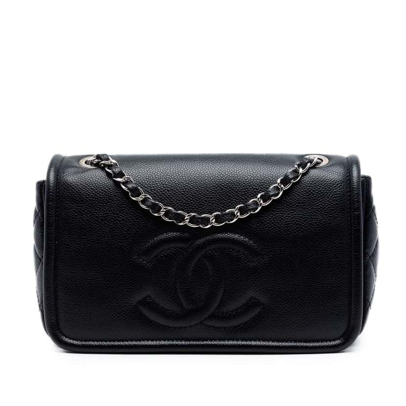 Chanel Medium Caviar CC Timeless Flap Black Leather Very good condition - Front View
