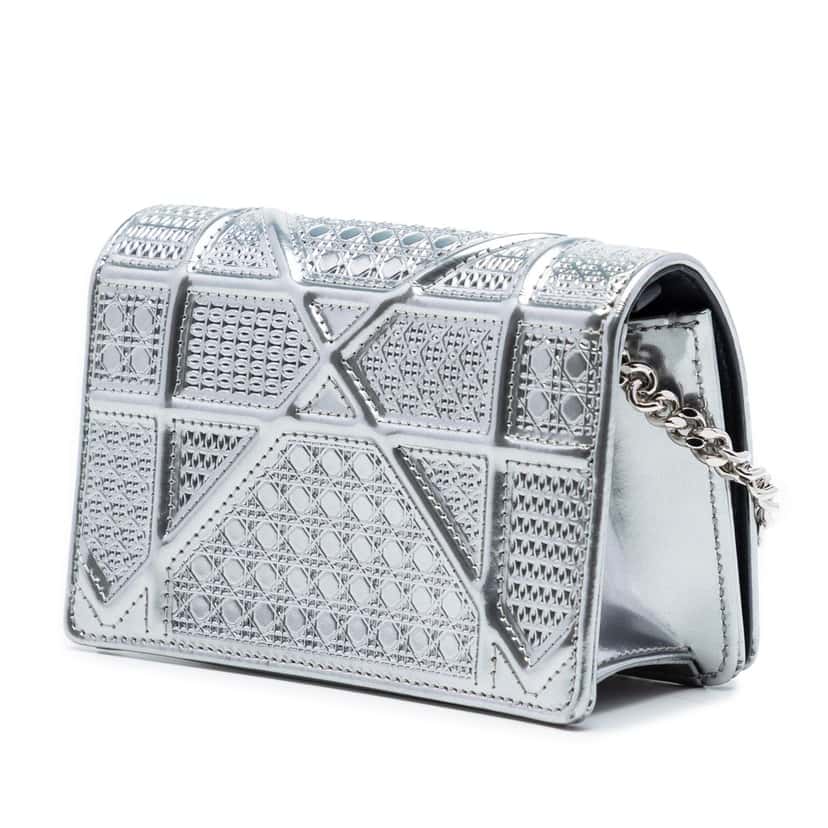 Dior Baby Metallic Patent Microcannage Diorama Flap Silver Leather Very good condition - Back View